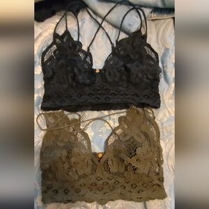 Lace Bralette Camisole Set in Black and Olive